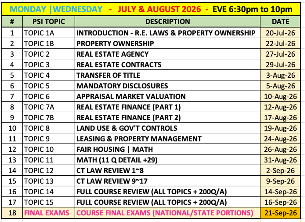 JULY 20 SCHEDULE 2026 - CAPITAL REAL ESTATE SCHOOL LLC